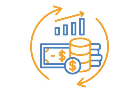 Cash Flow Blue Orange Line Icon: Versatile Design Assets