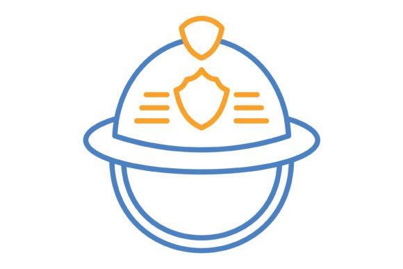 Firefighter Helmet Blue Orange Line Icon: Essential Design Asset