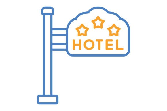 Hotel Sign Blue Orange Line Icon: Integrating Versatile Visuals into Your Digital Projects