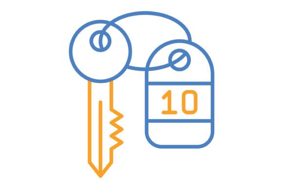 Room Key Blue Orange Line Icon: Versatile Design Asset
